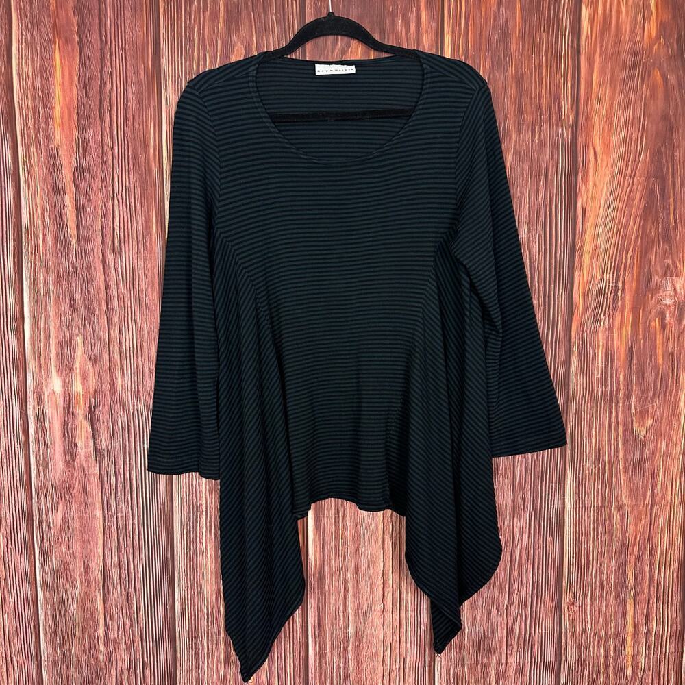Bryn Walker Stripe Asymmetric Top Long Sleeve Lagenlook Size Small S